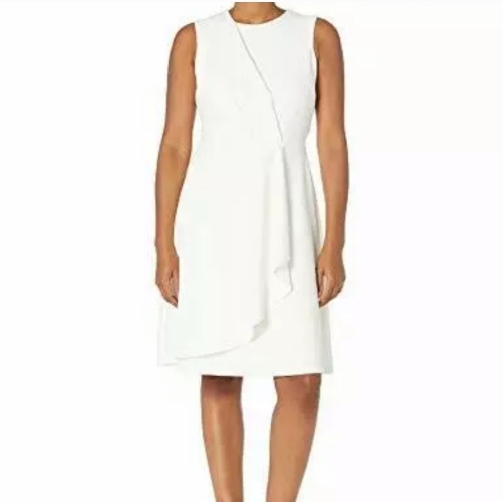 Calvin Klein Ruffle Sheath Dress NEW Womens 8 White Career Professional
